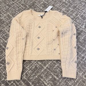 Astr Cream Cable Knit Cropped Sweater with Stones